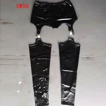 Gothic Slapjš Izskatās Spīdīga PU Mākslīgās Ādas Prievīte Komplekts Jostas Zeķes Nakts Clubwear Sexy Apakšveļa Kāju Siksnām Zeķu Kapri Legging