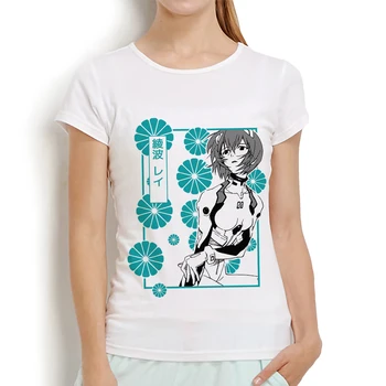 Gudrs Eva Rei Ayanami anime t krekls sievietēm vasarā jaunā baltā gadījuma femme meitene kawaii streetwear t īsām piedurknēm