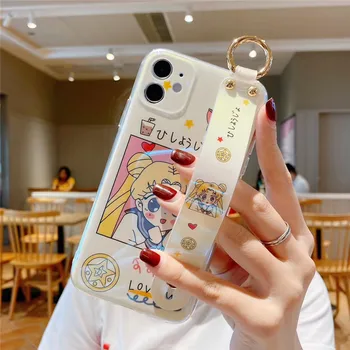 Gudrs Japānas Anime Multfilmu Sailor Moon Luna Kaķis Mīksto Tālrunis Lietā Par Iphone 11 12 Pro Max X XS XR 7 8 Plus SE2 Rokas Turētājs Vāciņu