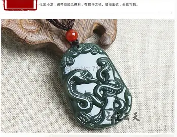 Handwork Carven pelēkā jade jadeite Čūska Kulons Safīra Amuletu zodiaka TALISMANS