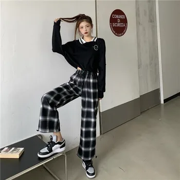 Harēma Bikses Sievietēm Augsta Vidukļa Aukliņu Pleds Zaudēt Atpūtas All-atbilstība Studentu Modes Šiks korejiešu Stilā Feminino Bikses Rudens