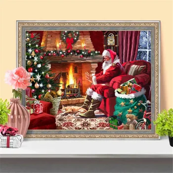HUACAN Karikatūra Dimanta Glezna Ziemassvētku Santa Claus Pilnu Kvadrātveida 5D Izšuvumi Krustdūrienā Roku darbs Mājās Apdare