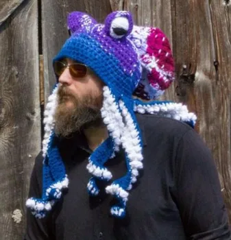 Ir 2021. Pieaugušo Smieklīgi Astoņkāji, Cepure, Matu Parūka Klp Vīriešiem, Sievietēm, Ziemā Silts Tamborētas Trikotāžas Mens Designer Cepures un Cepures Halloween Puse