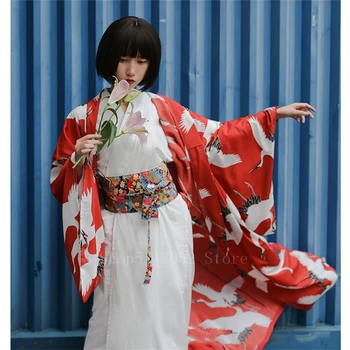 Japāņu Kimono Elementus Tradicionālo Celtņu Vintage Garām Piedurknēm Yukata Kleita Sieviete Geišas Kostīms Cosplay Peldmētelis Harori Āzijas Apģērbu