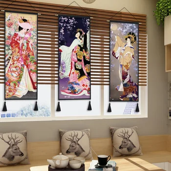 Japāņu Ukiyoe Anime Meitene Audekla Plakāta Ritiniet Krāsošana Pakaramais Print Attēlus, Sienu Mākslas Dzīves Telpu Dekorēšana