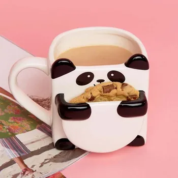 Jauki 3D Multiplikācijas filmu Panda Kafijas Krūzes Dubultā Cepumi Keramikas Piena Tējas Tases Radošajiem Zīmes Drinkware Ziemassvētku Dāvanas Bērniem ZL285