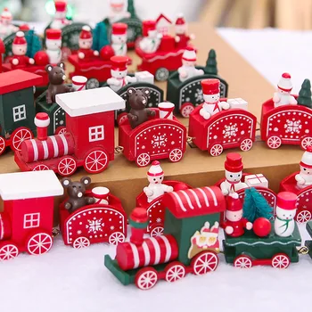 Jaunais Ziemassvētku Vilciena Krāsots Koka Ziemassvētku rotājums Mājās ar Santa/lācis Ziemassvētki bērnu rotaļlietas, dāvanu, rotājumu navidad jaunā gada Dāvanu