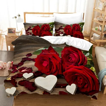 Jaunas Dekorācijas, Ziedu Rožu 3D Drukas Valentīna Diena Mierinātājs Gultas Komplekts Sega sedz Komplekti Guļamistabas Luksusa Queen Vienu King Size