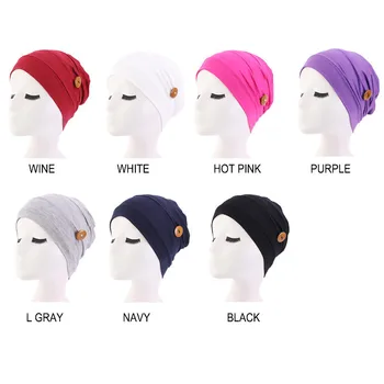 Jaunas Kokvilnas Turban Pārsega Vāciņš ar Pogu Multicolor Musulmaņu veļa Iekšējo Hijab wrap galvu šalli ready-to-wear Piederumi