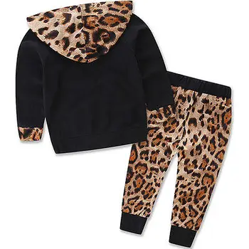 Jaundzimušā bērna Baby Meiteņu Drēbes Leopard Kapuci sporta Krekls Topi, T Krekls + Bikses 2gab Tērpiem Tracksuit Kids Apģērba Komplekts
