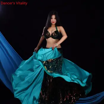 Jaunu vēdera dejas, tērpu grupas kostīmu konkurss Sequin Samta Dziļi Krūšturis Top Ilgi Svārki 2pecies Austrumu Deju Tērps