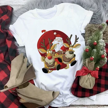 Jaunā Santa Claus T Krekls Sieviešu Modes Priecīgus Ziemassvētkus Harajuku T-krekls Balts Hipster Piemērotas Visiem Gadalaikiem T Topi