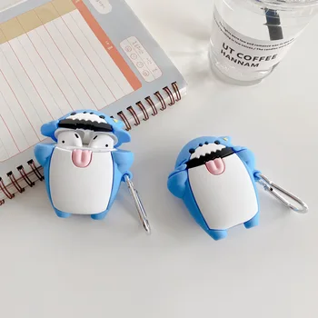Karikatūra Gadījumā AirPods 2 Cute Austiņas Gadījumos Apple Airpods Piederumi Aizsargātu Segtu ar Keychain Nevaibstieties Shark 3D
