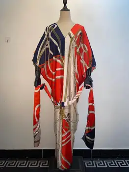 Klasiskās Pirnting V-veida kakla Vasaras Zīda kaftan gara kleita uz lady Dashiki Zaudēt Āfrikas drēbes mača šalle Āfrikas apģērbi