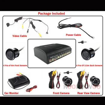 Koorinwoo Automašīnas Video Autostāvvieta 8 Sensori Auto Reverse Rezerves Aizmugures Svilpe Radara Uzrauga Sistēmu, Atbalsta Displeja Attēla un Skaņas Signāls