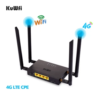KuWFi 4G LTE, WiFi, Bezvadu Maršrutētāju (wireless router 300Mbps Cat 4 ātrgaitas Wifi CPE ar SIM Kartes Slots un 4gab Ārējās Antenas Līdz 32 lietotāji