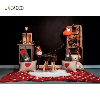 Laeacco Priecīgus Ziemassvētkus Bērnu Rotaļu Spilvens Lācītis Dzīvojamā Istaba Puses Paklāju Interjera Foto Fona Foto Fons Photostudio