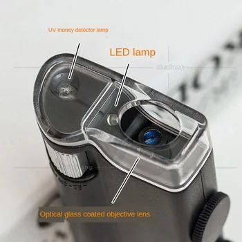 LED valūtas detektoru, lampas 200-240 reizes optiskās tālummaiņas mikroskopa, lai identificētu rotaslietas, dimanta palielināmais stikls