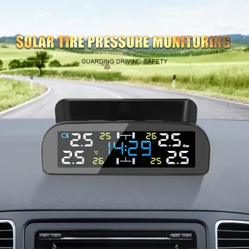 LEEPEE Saules TPMS Auto Riepu Spiediena Monitoru, Ciparu LCD Displejs, Riepu Spiediena Trauksmes Uzraudzības Sistēma Ar Digitālu Pulksteni