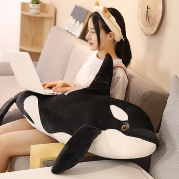 Liels Slepkava vaļu lelle spilvens vaļu Orcinus orca melns un balts valis plīša rotaļlietas lelle haizivs bērniem zēni meitenes mīkstās rotaļlietas