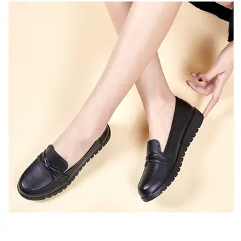 LIHUAMAO Sieviešu ķīļveida papēdi kurpes slīdēšanas par apaļo purngalu biroja dāma ērta mīksta zole melnā vienotu darba apavi gadījuma modes