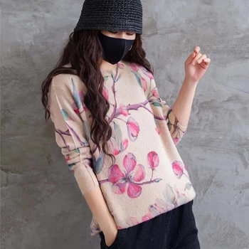 Max LuLu Rudens Ķīniešu Modes Sieviešu Kintted Drēbes Dāmas Zaudēt Gadījuma Džemperi Vintage Ziedu Iespiesti Lielgabarīta Puloveri