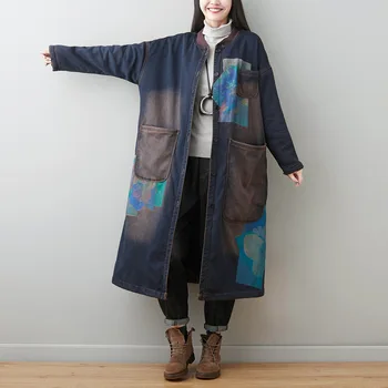 Max LuLu Ziemas Dāmas Ķīnas Džinsa Sabiezēt Uzrakt Mēteļi Sieviešu Silts Ilgi Kažokādas Windbreakers Vintage Izdrukāt Lielizmēra Apģērbs