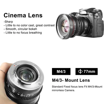 Meike 16 mm T2.2 Manuālais Fokuss Aspherical Portrets Cine Objektīvs Mount Olympus Panasonic Lumix MFT, M4/3 GH2 GH3 G6 GX1 GX7 GX8