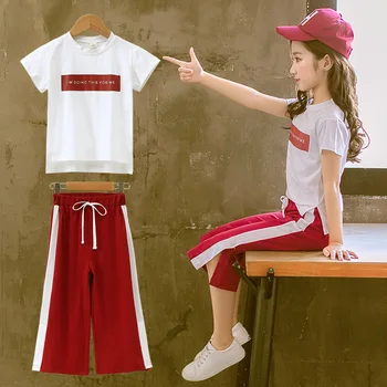 Meiteņu Apģērbu Komplekti Vasaras Modes Kids T-krekls+Ikdienas Plaša Kāju Bikses 2gab Apģērbs Bērniem Īsām Piedurknēm Apģērbu 6 8 10 12 Gadiem