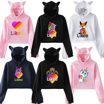 Meiteņu Rozā Kaķu Ausu LIKEE Hoodies Kaķis Kultūraugu Top Likee App pelēkā vārna Sieviešu Multiplikācijas filmu Unicorn Fox Sieviešu Krekls Harajuku Streetwear