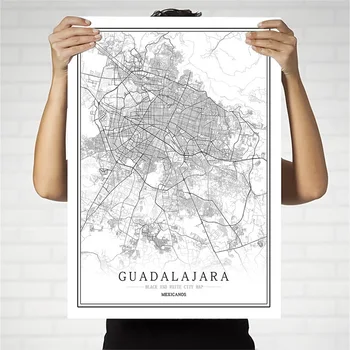 Meksika Radošās pilsētas karte, Abstraktā Audekls Gleznošanai Melnās un baltās Sienas Art Print Plakāta Attēlu, Mājas Apdare, Krāsošana