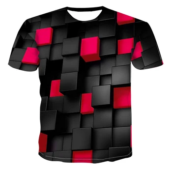 Melna/sarkana Kvadrātu Īsām Piedurknēm 3d Iespiesti Smieklīgi Vīriešu T Gadījuma Vasaras T Krekls Vīriešiem/Sievietēm, Topi, t-veida Zīmolu Plus Lieluma Apģērbu