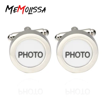 MeMolissa Displeja Lodziņā Klasisko Apaļo Cufflink FOTO Dizains ar Baltu aproču pogas Fotogrāfija Gemelos Bezmaksas Tag & Noslaukiet Audums