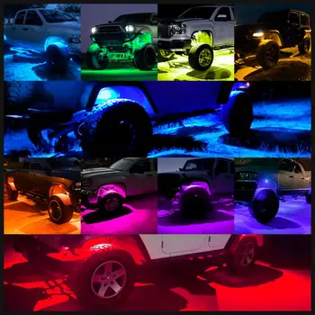 MICTUNING 10 Pākstis RGB LED Rock Lukturi ar APP/Double (RF) Tālvadības pults 160 Led Daudzkrāsu Neona Underglow Apgaismojuma Komplekts Automašīnām