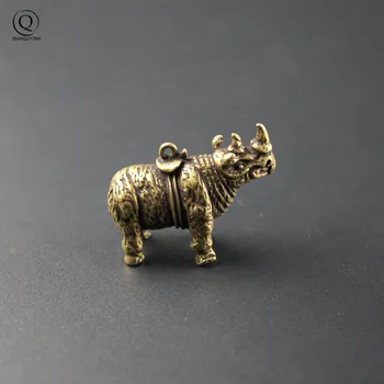 Misiņa Maz Rhino Vintage Keychain, Kuloni, Cietā Tīra Vara Dāvanas Degunradžu Auto Atslēgu Ķēdes, Gredzeni, Modes Piekārtiem Rotājumi
