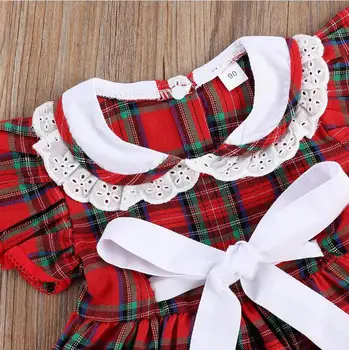 MUMS Chrismtas Apģērbs Mazulim Meiteņu Drēbes Izlīdzināšanu Piedurknes Izšūta Mežģīņu Kleita ar Loku Tērpiem Ziemassvētku Kleita 1-6years