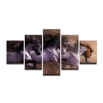 Mūsdienu Audekls Gleznas Dzīvojamās Istabas Sienas Mākslas Moduļu HD Izdrukas, Bildes 5 Gabali Dzīvnieku Zirgu Sacensību Plakāti Mājas Dekoru Sistēmu