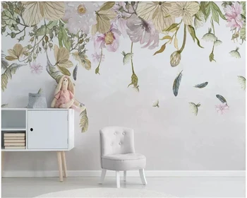Mūsdienu minimālisma tapetes mazo svaigām lapām ziedu spalvas, akvarelis stila fona sienas papel de parede 3d tapetes