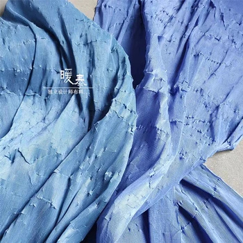 Neregulāra Kroku Auduma Zilā Miyake Krokas DIY Raibs Mākslas Glezniecības Dekoru Drēbes Bikses Svārki Kleita Audumu Dizainers
