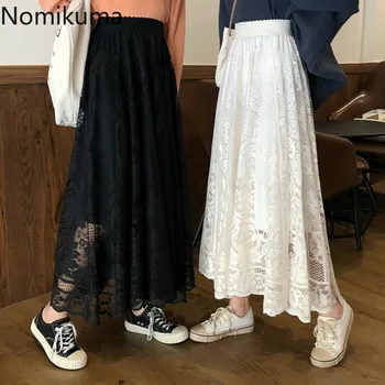 Nomikuma Elegants Modes Mežģīņu Svārki Sievietēm tīrtoņa Krāsu Dobi No Augsta Vidukļa Svārki Sieviešu korejiešu Jaunā Jupe Longue Femme 3a612
