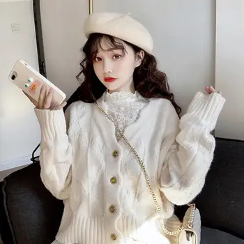 Novāktajiem Jaka Džemperi Sievietēm Jauki Elegants, Vienkāršs Cietā Tautas Korejas Šiks Dāmas Trikotāža Moderns Ikdienas Meitenes Kritums Apģērbu