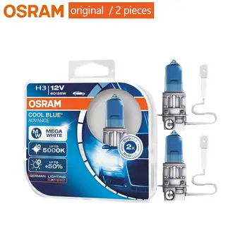 OSRAM H3 Halogēnu Cool Blue Iepriekš, Auto Lukturu Miglas Lampas +50% Gaišāku 12V 55W 5000K 62151CBA (Pāris)