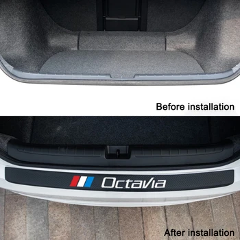 Par Skoda Octavia 2 3 MK2 MK3 A4 A5 A7 VRS RS Jaunu Oglekļa Šķiedras Auto Aizmugurējo Buferi Bagāžnieka Aizsargs Plāksnes Filmu Aizsargā Ādas Uzlīmes