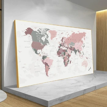 Pasaules Kartes, Plakātu Drukāšana Rozā Krāsas Sienas Mākslas Audekla Glezna Liela Izmēra Sienas Attēlu, viesistaba, Mājas Dekoru Cuadros Bez Rāmja