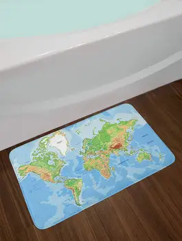 Pasaules Kartes, Vannas Paklājiņš Topogrāfiskās Kartes Pasaules Kontinentu Valstīm, Okeāni, Kalni Izglītības Plīša Vannas istabas Paklājiņš