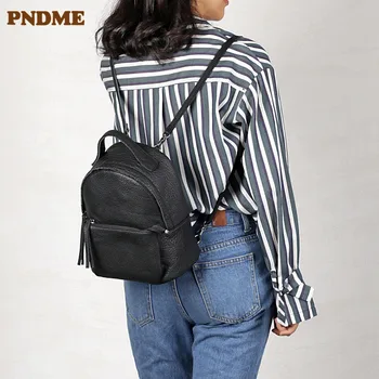 PNDME vienkāršu gadījuma īstas ādas dāmas mazā mugursoma modes mīksto pātagot luksusa daudzfunkcionāls mini bagpack sievietēm