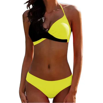 Polsterēts Krūšturis Bikini 2019 Sieviete Pavada Sexy Peldkostīms Push Up Plus Lieluma Peldkostīmi Sieviešu Peldētāju Dzeltena Mikro Bikini peldkostīms XXL