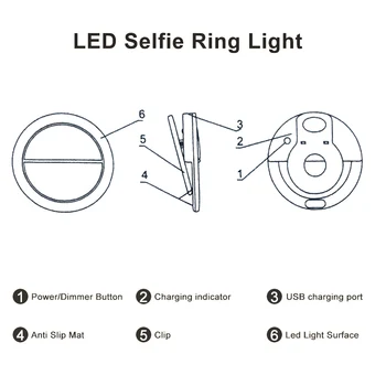 Portatīvo Selfie Tonizējoša Gredzena Krāsas Spilgtuma Regulēšana Kameras Tālrunis Fotogrāfija Gredzens Luktura Jaunums Apgaismojums, USB Maksas