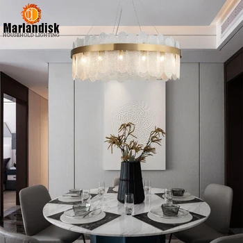 Post-Modernu Pārklājumu Apaļas Formas Zelta Kulons Gaismas LED G9 Dinning Room Restorāni Karājas Lampa Ar Luksusa Balts Stikls