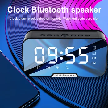 Pārnēsājamie Bezvadu Bluetooth Skaļruni Brīvroku Bluetooth Skaļrunis Ar FM Radio LED Spogulis, Modinātājs Mūzikas Atskaņotājs Galda Pulkstenis